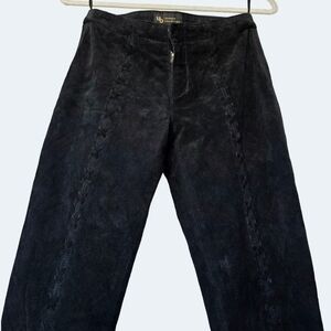 Y2K Genuine Suede Black Lace-Up Flare Pants